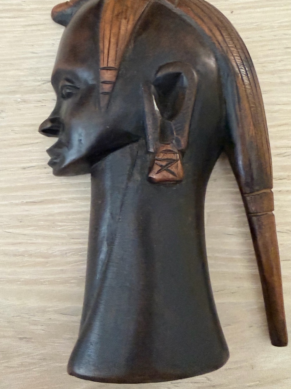 Smalll Hand-Carved Dark Brown Tribal Bust Sculpture - Home Art